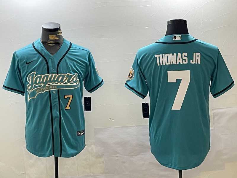 Men%27s Jacksonville Jaguars #7 Brian Thomas Jr Teal With Patch Cool Base Stitched Baseball Jerseys
